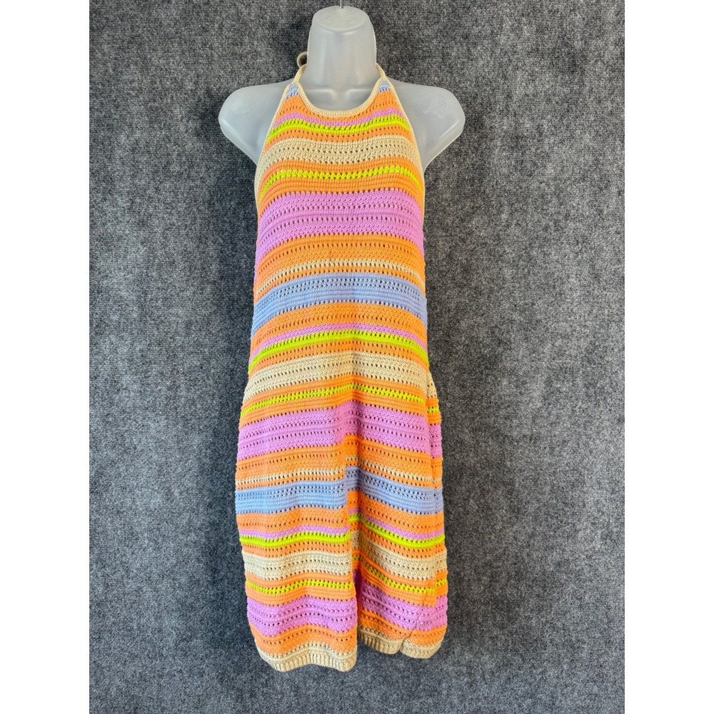 House of Harlow 1960 Dress Women L Striped Crochet Halter Retro‎ Boho Festival